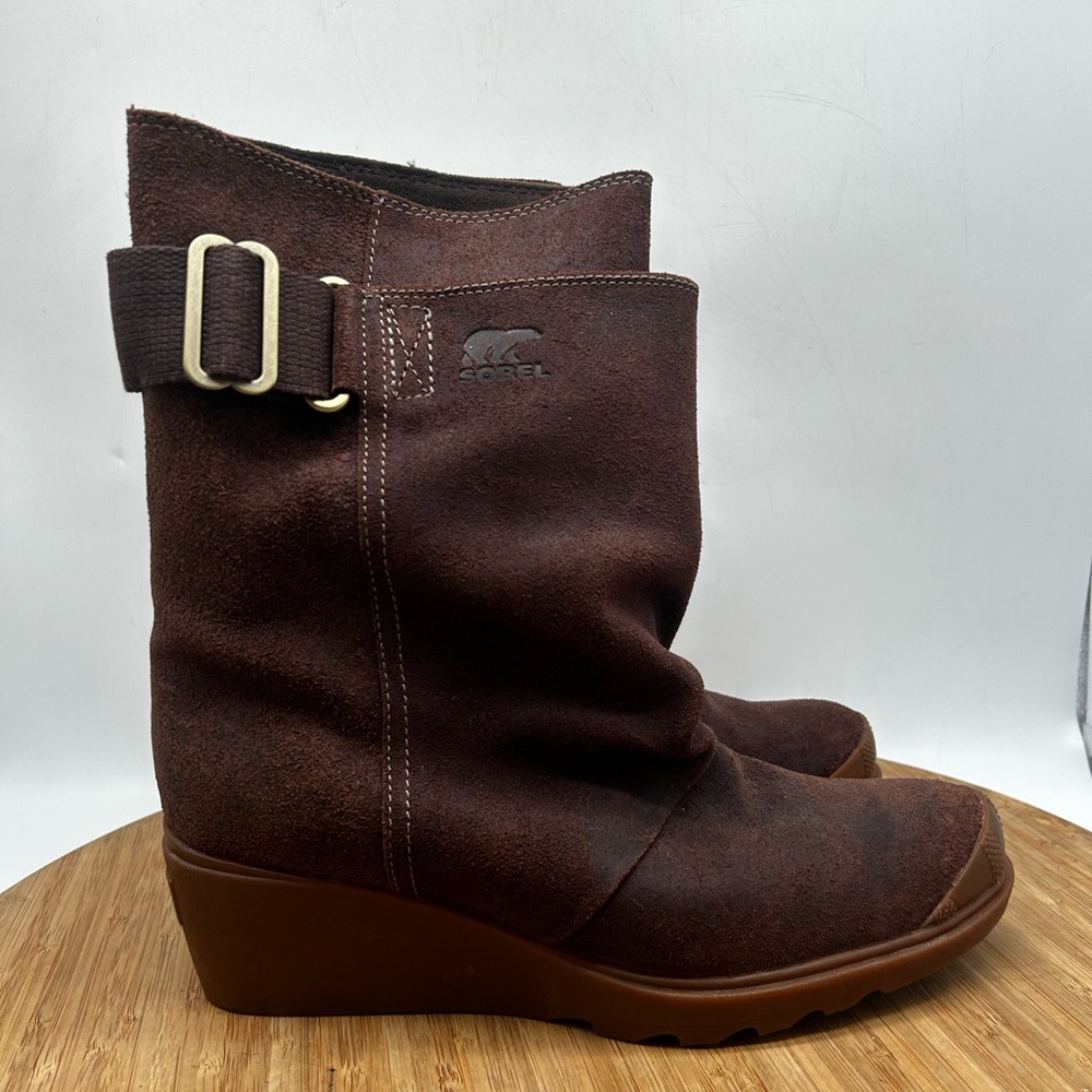 Sorel Boots Women's 9 Toronto Brown Suede Leather Pull On Wedge NL2117-248
